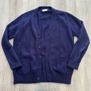 Vintage 90's Blue Cardigan Sweater Virgin Orlon Acrylic Male Duds Brand XL